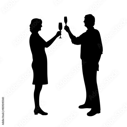 Couple celebrating with champagne glasses silhouette