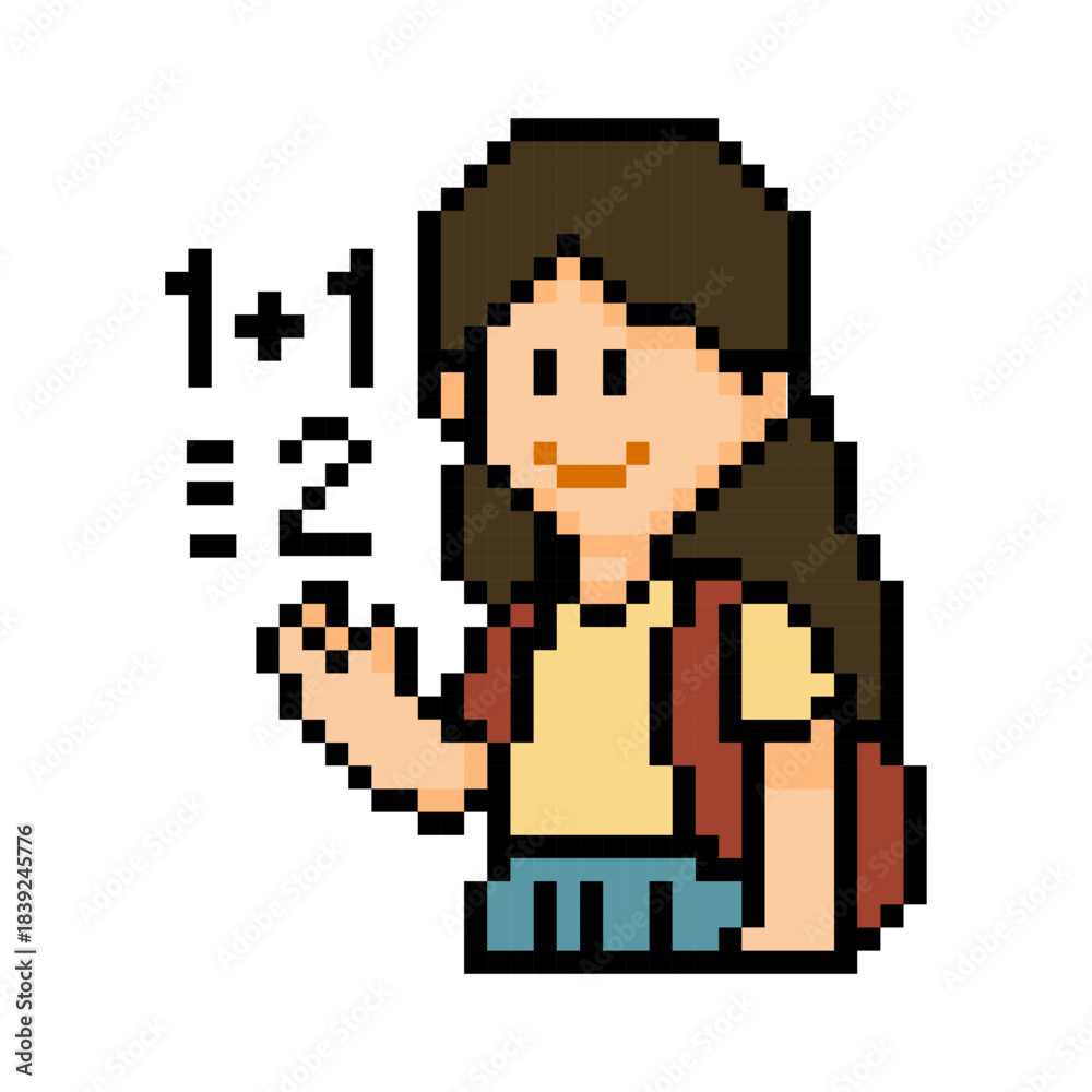 Fototapeta premium Pixel School Girl Mathematics Lesson