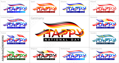 Happy National Day European Countries Flag Ribbon Collection Set1