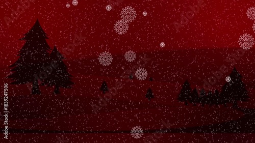 Snowfall in Winter Forest with Christmas Trees | Festive Outdoor Holiday Background