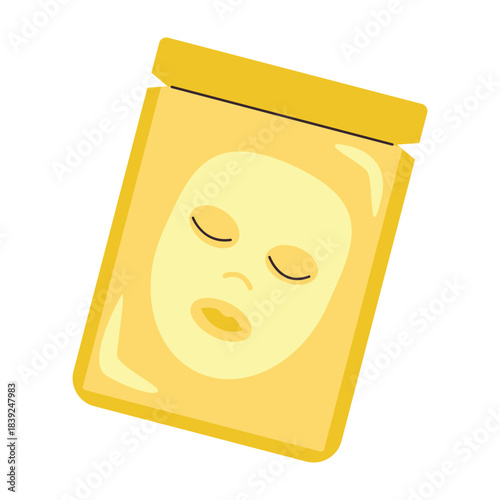 Gold face mask in cosmetic packaging. Vector illustration for skincare brands, beauty salon, spa design, self care marketing isolated on white background 