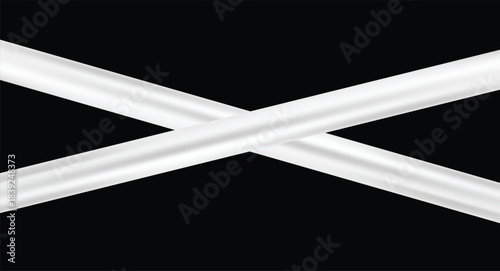 Minimalistic white ribbon mockup forming elegant intersecting cross on dark background
