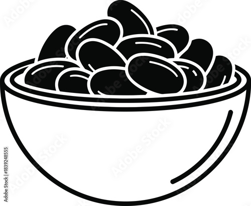 Bowl of kidney beans hand drawn style black and white illustration