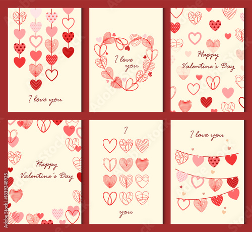 Set of Valentine's Day posters with hearts. Vector.
