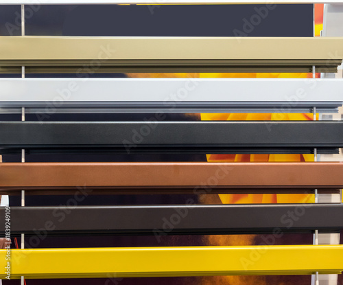 Colorful aluminium window blinds samples patterns background