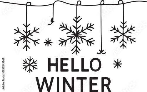  Hello winter and Christmas snow flakes silhouette vector illustration