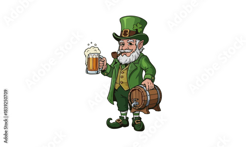 Leprechaun Holding Beer and Barrel, St