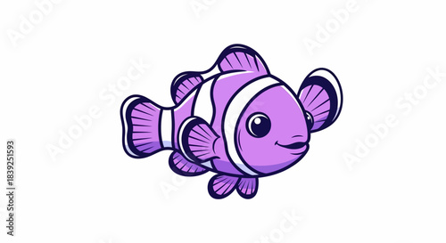 Cute Purple Clownfish Swimming in a Cartoon Style.