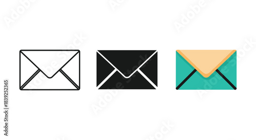 Envelope icons in line solid and flat color variations for mail communication concept