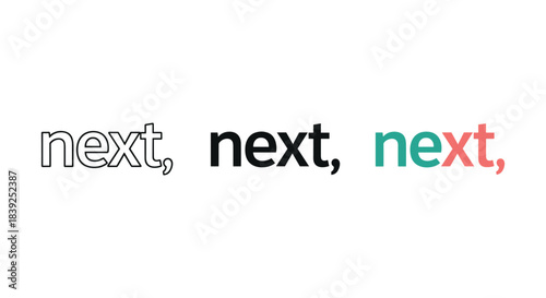 Next text label variations showing outline solid and color flat design styles