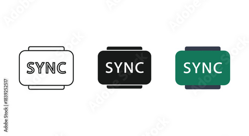 Sync connectivity symbol in outline solid and colored block formats representing data synchronization status
