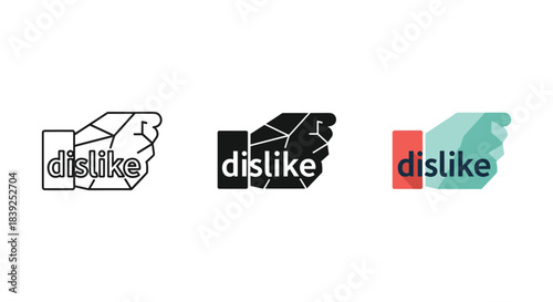 Set of dislike hand gesture icons showing negative user reaction in three distinct styles
