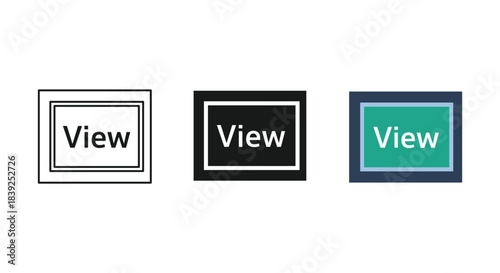 View button icon set different styles outline solid and color text inside frame
