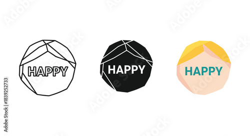 Happy face icon set different styles outline solid and color illustration with word