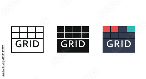 Grid layout icons collection flat line solid color variation for website interface design
