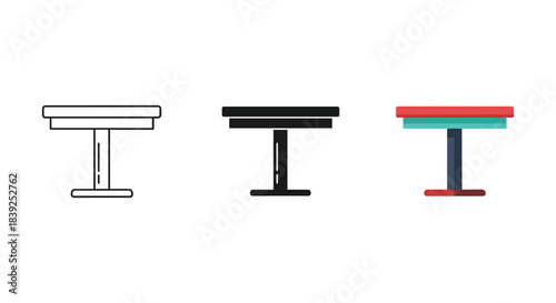 Table furniture icons set three different styles line solid and color variation for design