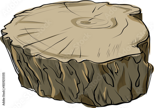 Wooden tree stump slice hand-drawn illustration