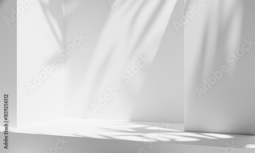 Exhibition room with shadow on the wall. 3d illustration