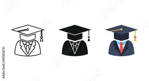 Graduate student vector icon set man wearing cap silhouette concept academic achievement symbol