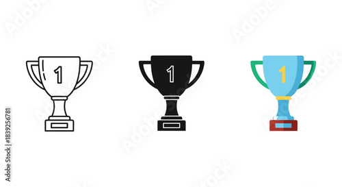 Trophy cup icon showing first place winner award symbol of success victory prize vector illustration.