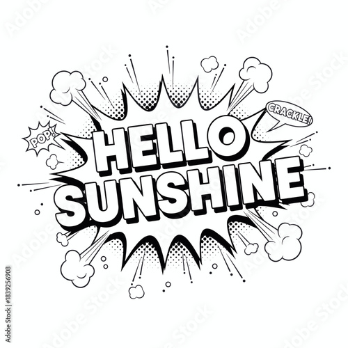 Comic-style "HELLO SUNSHINE" explosion illustration