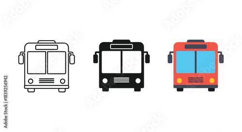 Bus public transportation icon vector outline filled flat illustration set street vehicle travel
