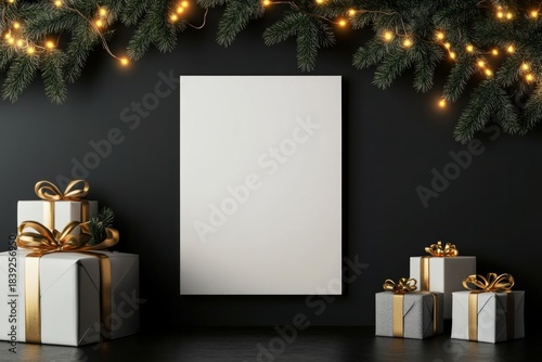 Christmas Poster Mockup on Black Wall in Scandinavian Interior