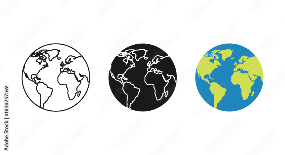 Obraz premium World map earth planet globe icon outline silhouette flat style design international global sign