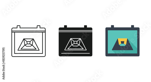 Holographic projection calendar vector icon set outline glyph and flat style illustration geometric event symbol