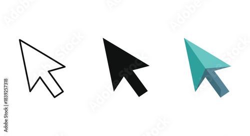 Mouse cursor pointer click icon set showing line solid and colorful graphic symbols for computer interface design