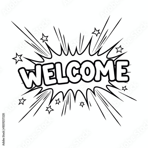 Welcome comic style burst and stars illustration