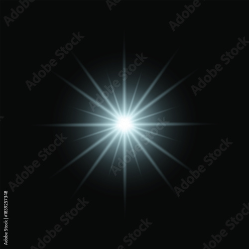 Brilliant Star-Shaped Lens Flare Light Effect with 12 Rays on Dark Background vector