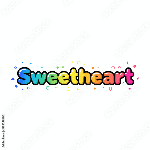 Sweetheart colorful gradient word with playful design