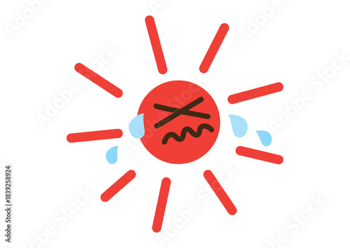 暑くて、汗をかき泣いている太陽