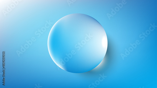 Single clear water droplet on a soft blue background