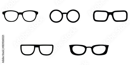 Five different styles of black rimmed eyeglasses icons