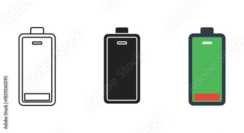 Battery low charge level icons set outline glyph colored style power source accumulator