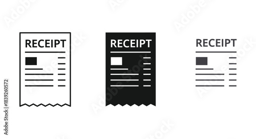 Receipt paper document icon financial record symbol pictogram set shopping bill vector illustration concept