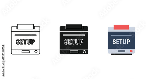 Setup icon vector illustration in different styles installation procedure and device configuration graphic
