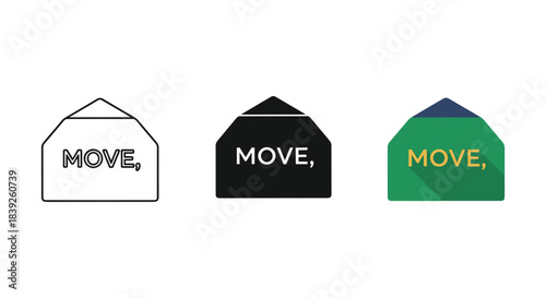 Move icon vector illustration in different styles relocation service and house moving process graphic