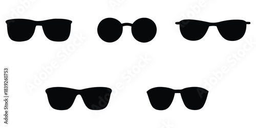 Set of black silhouette icons of different styles of sunglasses