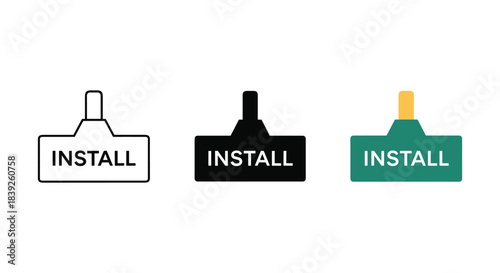 Install icon vector illustration in different styles setup process and software installation graphic