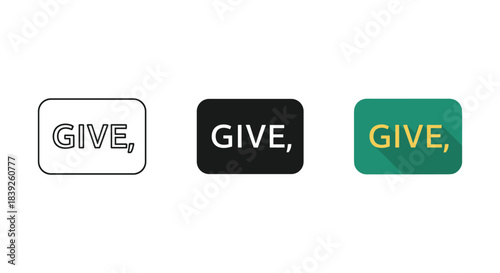 Give word icon with different style variations showing concept of donation sharing and generosity