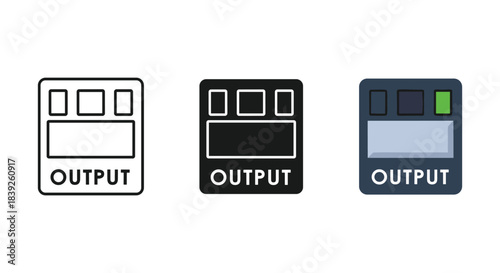 Digital display output icon symbol flat style illustration representing result of data processing on white background.