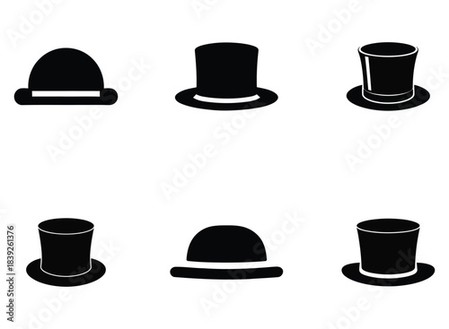 Black top hat and bowler hat silhouettes