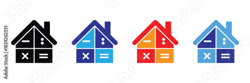a colorful depiction of four simple house icons each exhibiting a unique color scheme and design aesthetic high quality professional