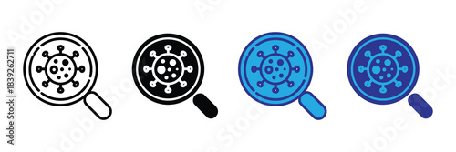 A visual depiction showcasing four magnifying glass icons in varying styles and colors representing search and examination high quality professional