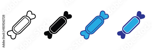 A visual representation showcases various candy designs including line art solid black and colored versions illustrating different styles high quality