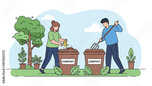 Individuals Composting Organic Waste in a Community Garden Environment