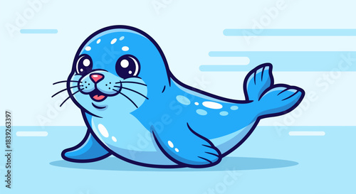 Adorable Blue Seal Pup with Big Eyes and Happy Expression.